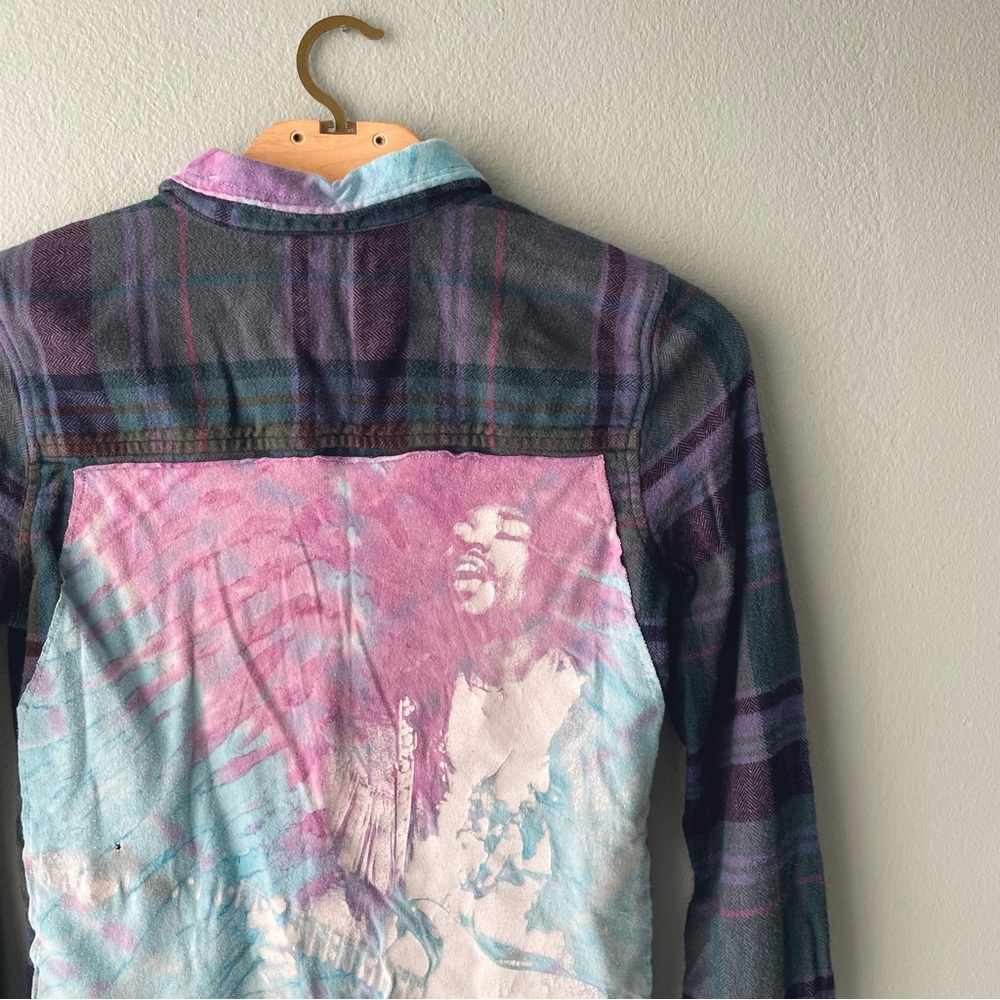 Reworked | Jimi Hendrix Tie-Dyed Plaid Flannel Button Down Shirt